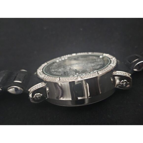 53.2mm THICK Quartz analog watch Silver Crystal Bezel wBlack Rubber bullet Strap main image 4